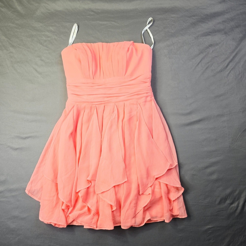 David's Bridal Dress Womens Size 6 Coral Pink Ruffle Strapless